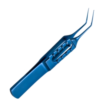 Utrata Capsulorhexis Forceps, Titanium, Angled 45 Degrees, 13mm Bend To Tip, 8.5mm Platforms, Flat Square Grip Handle, Overall Length 3-1/4" (83mm) 